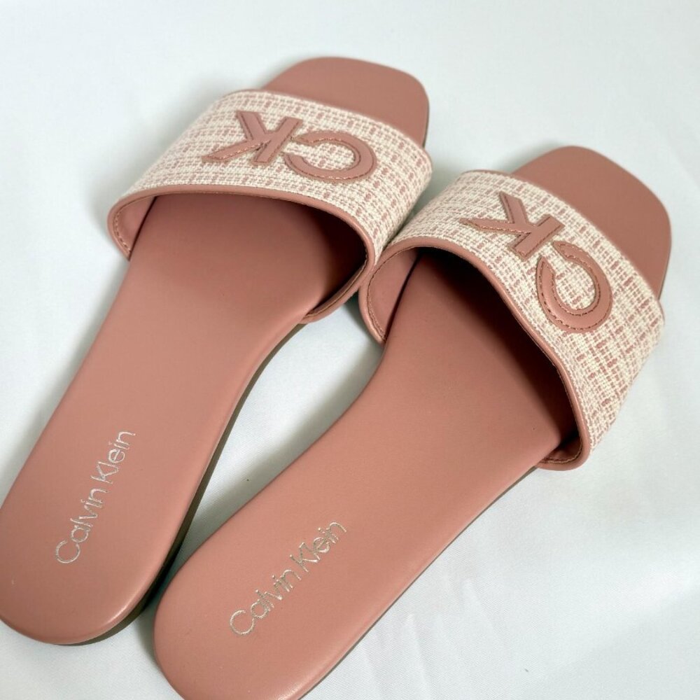 Calvin Klein Yides Light Pink Square Toe Slide Sandals Flat Shoes Women's 10M NW - Picture 8 of 10